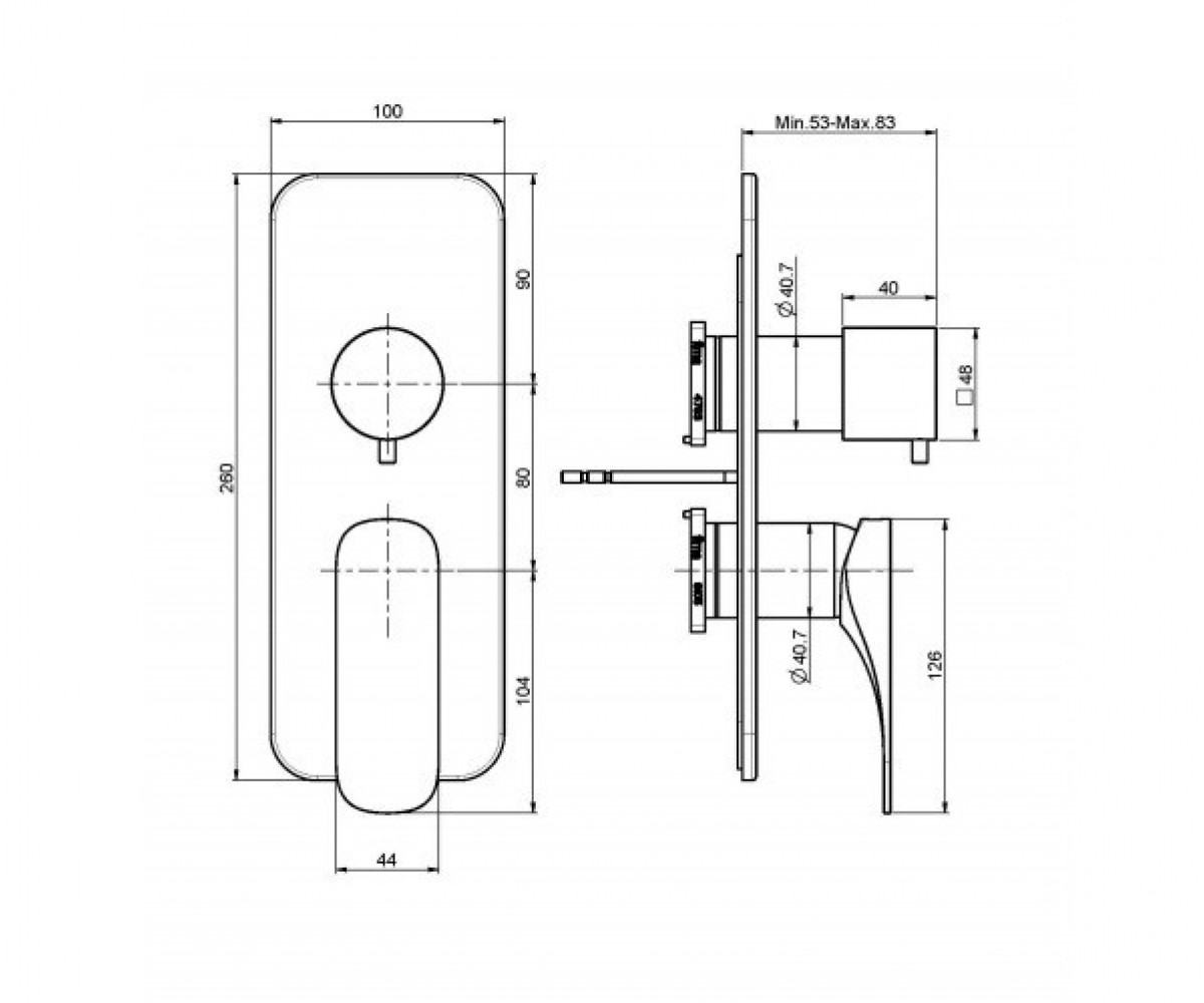 Смеситель для ванны и душа  QUAD F3729X6CR:Чертеж 
