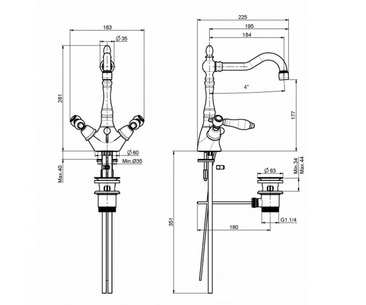 Смеситель с поворотным изливом  HEREND F5411BR:Чертеж 