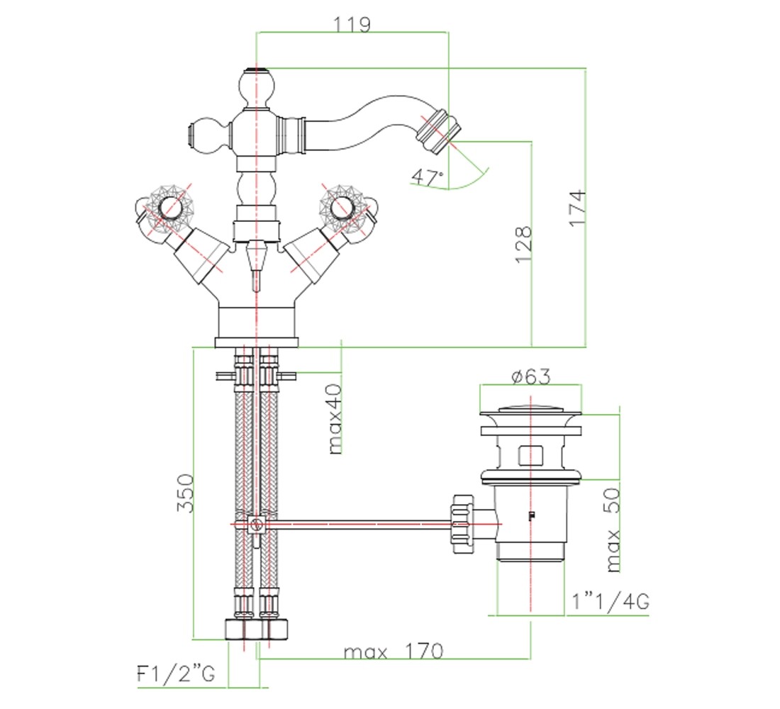 Смеситель для биде  GIOIELLE 08 ZZ 0632:Чертеж 
