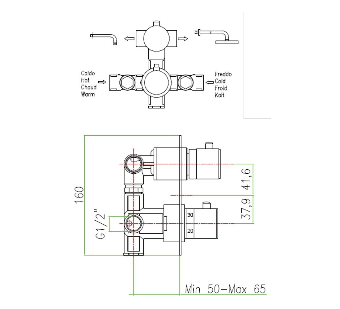 Смеситель-термостат  X-TERMO 31 CR 0993:Чертеж 