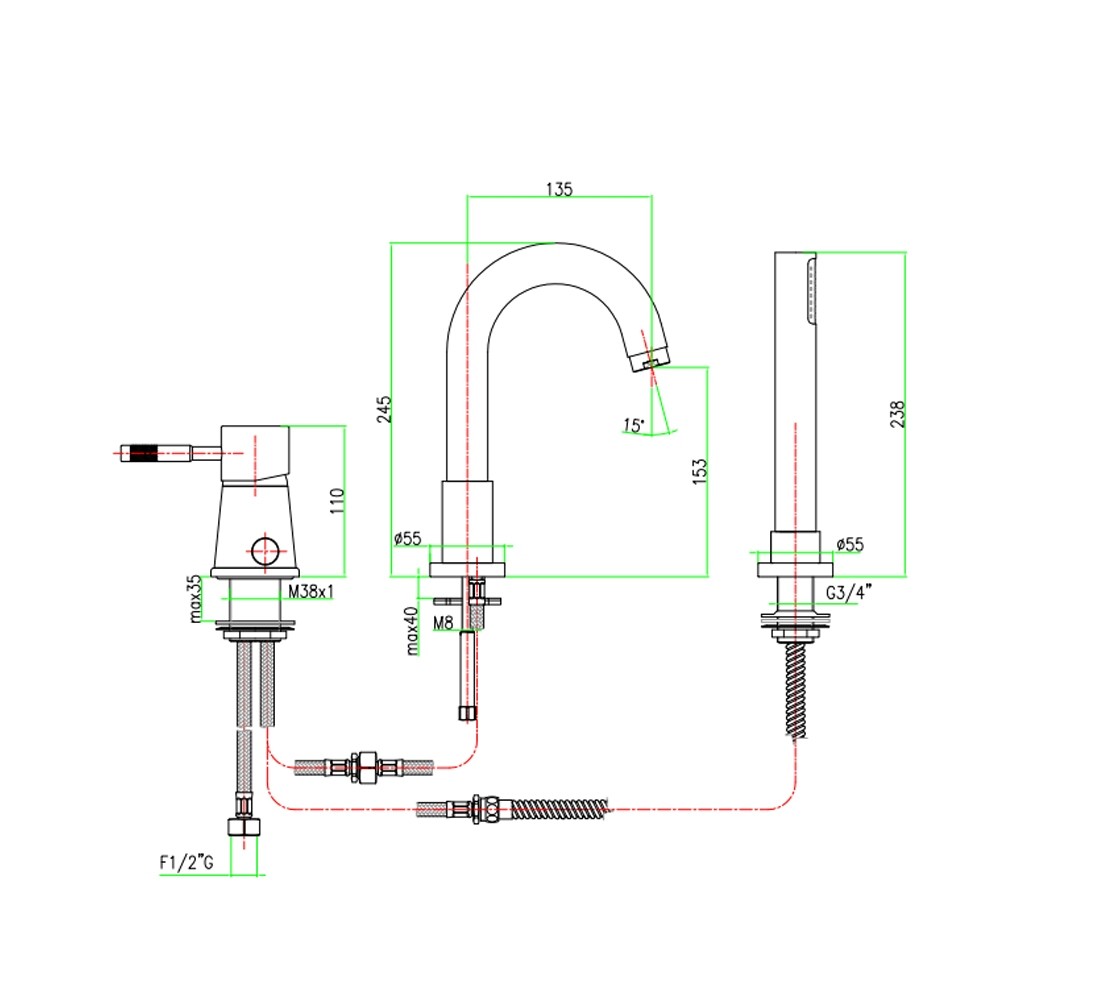 Смеситель для ванны  XENON 44 CR 5155:Чертеж 