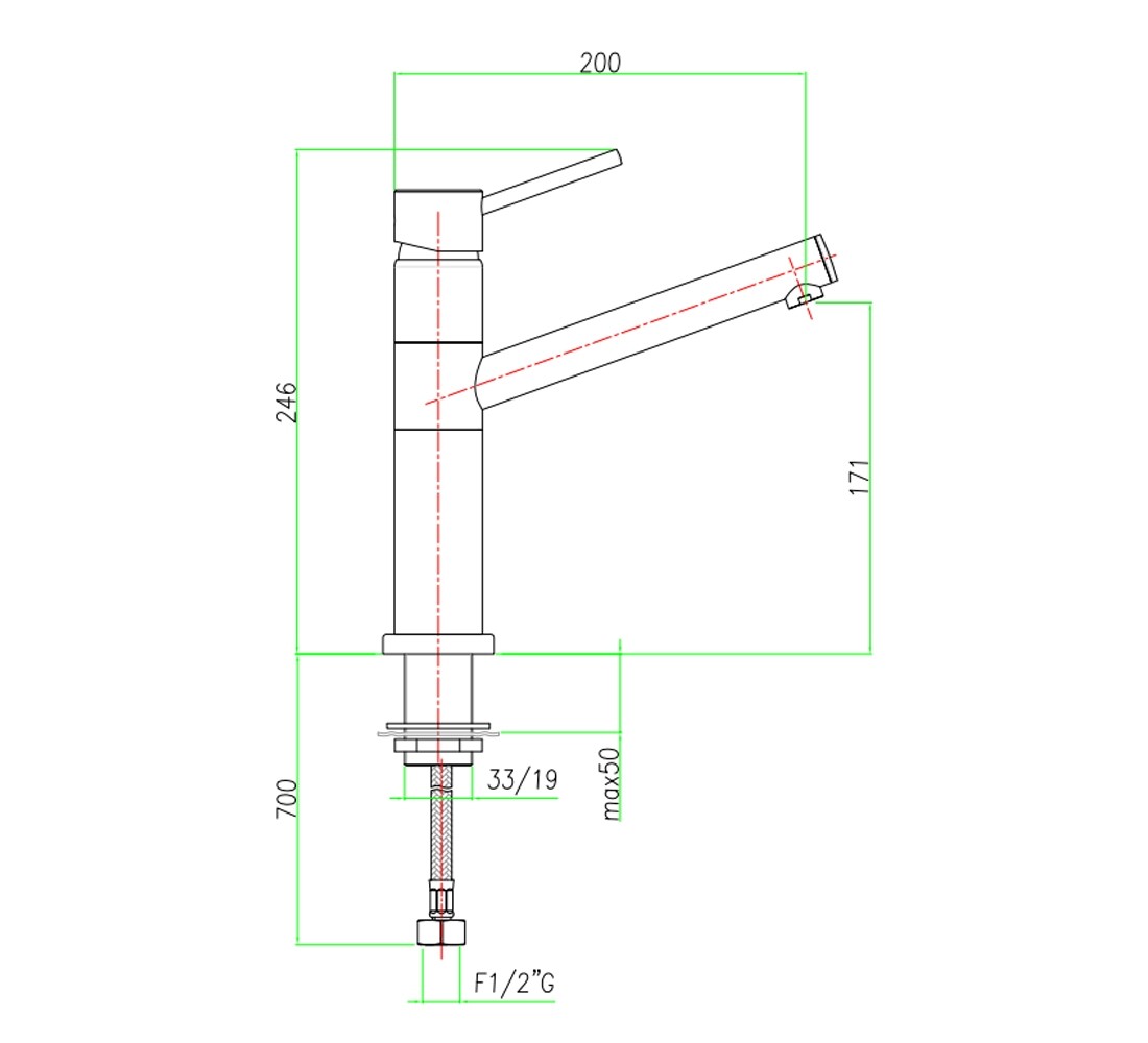 Смеситель для мойки  XENON 44 CR 5441:Чертеж 