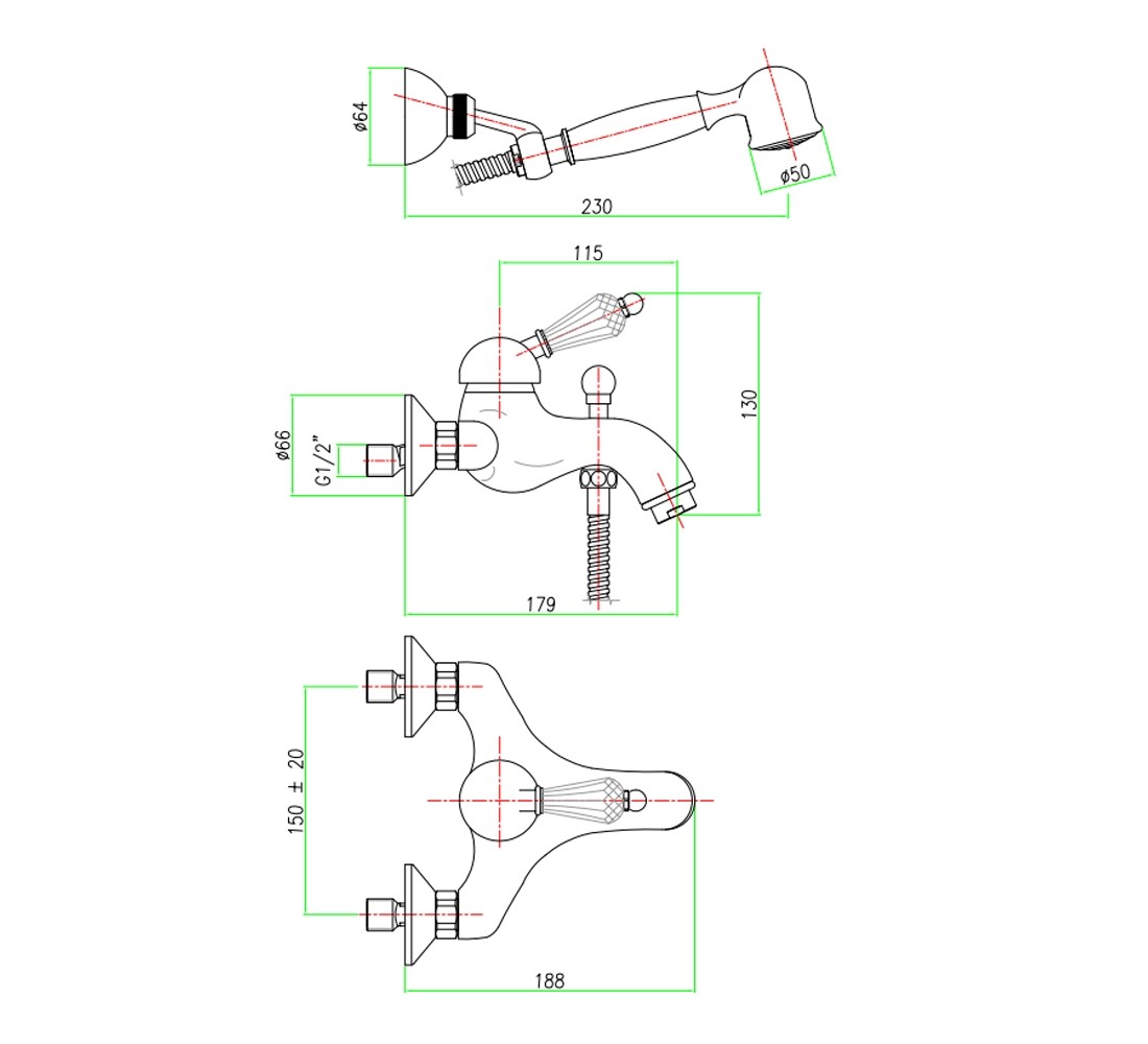 Смеситель для ванны  IMPERIAL SKY IMPERIAL- SKY 82 ZZ 5103:Чертеж 
