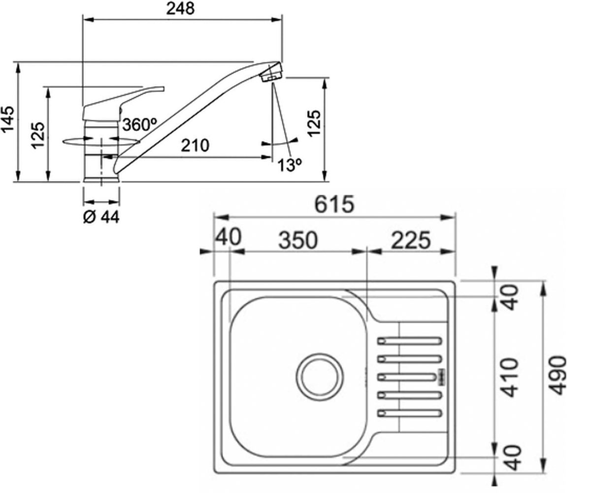 Мойка со смесителем  POLAR PXL 611-60 101.0444.100:Чертеж 