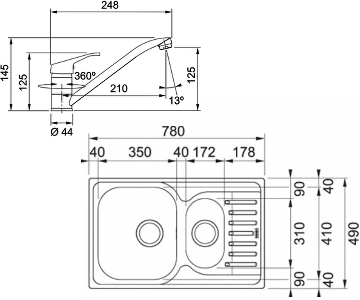 Кухонная мойка со смесителем  POLAR PXL 651-78 101.0444.132:Чертеж 