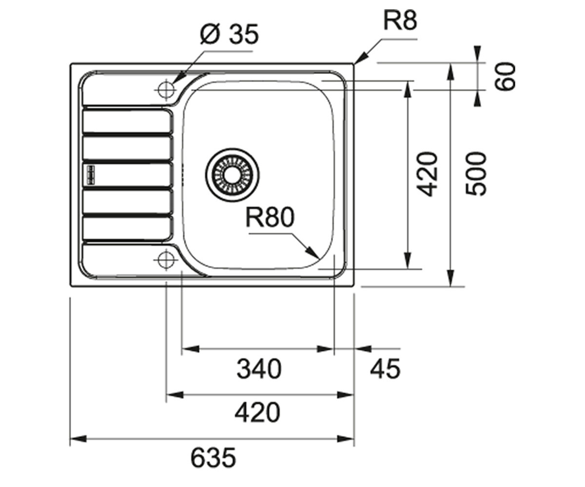 Мойка с крылом  SPARK SKL 611-63 101.0598.808:Чертеж 