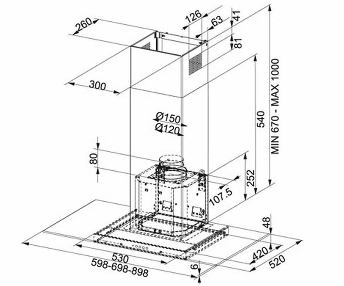 Вытяжка  FGL 7015 XS 110.0152.537:Чертеж 
