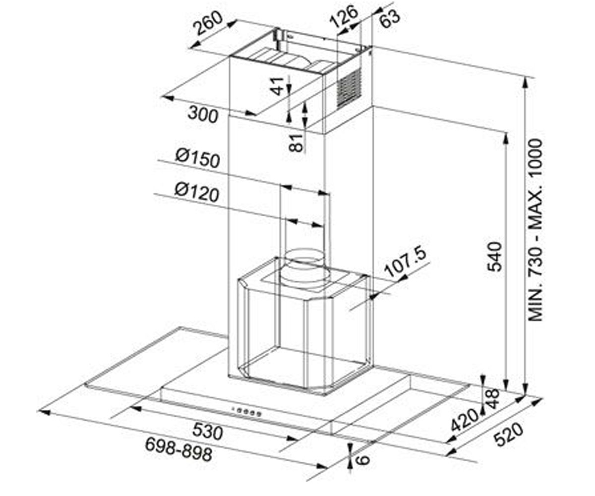 Вытяжка кухонная  FGL 9015 XS 110.0152.538:Чертеж 