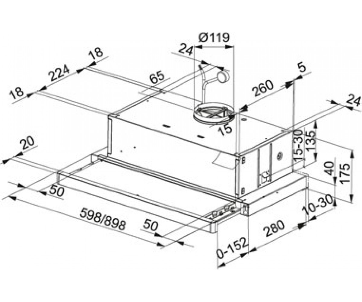 Кухонная вытяжка встраиваемая  FLEXA FTC 612 BR V2 110.0200.732:Чертеж 