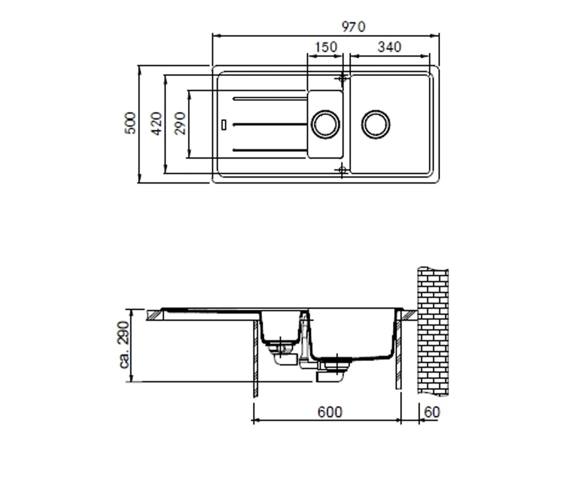 Мойка на полторы чаши  BASIS BFG 651 114.0204.998:Чертеж 