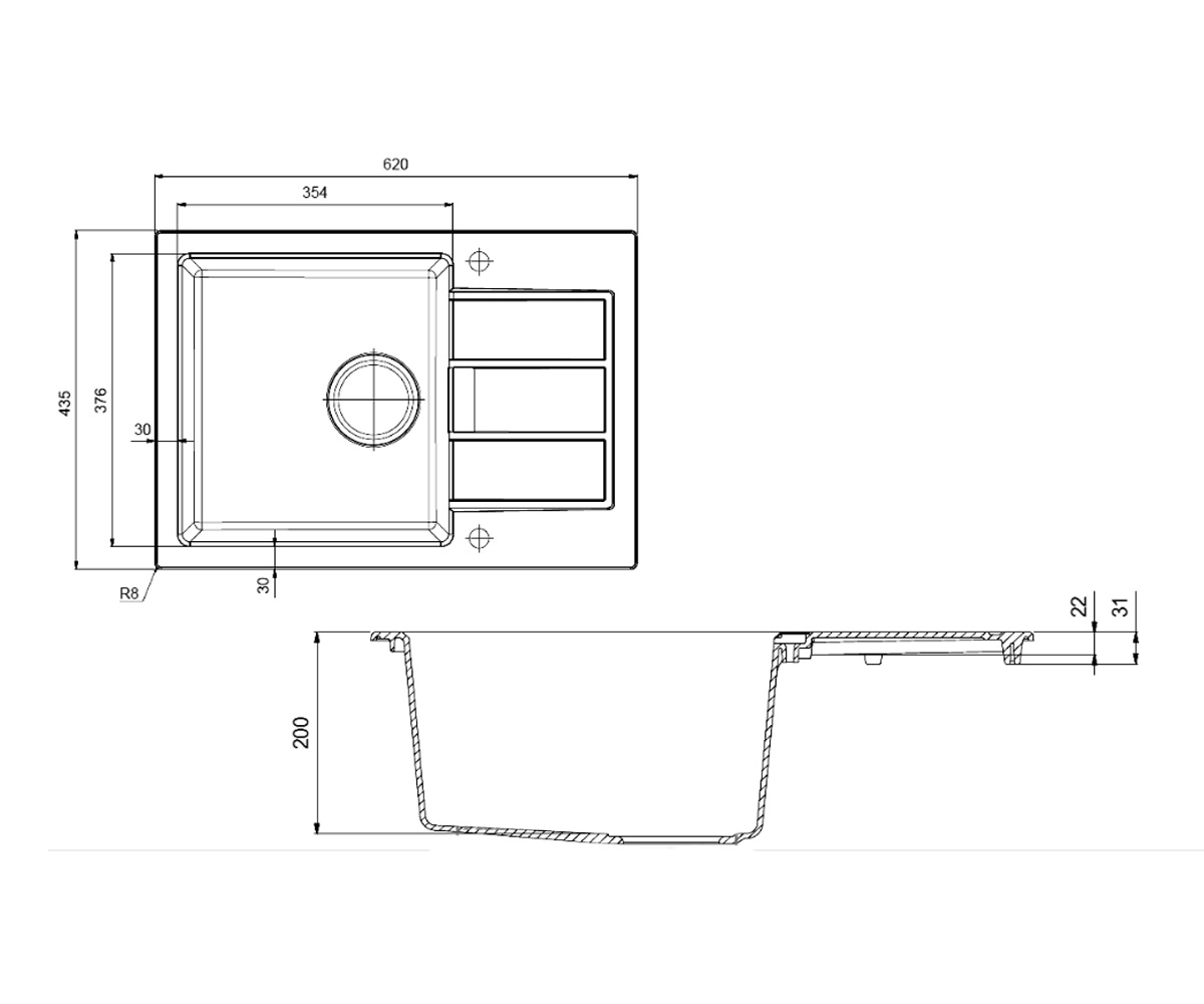 Кухонная мойка  SIRIUS SID 611-62 SLIM 114.0497.937:Чертеж 