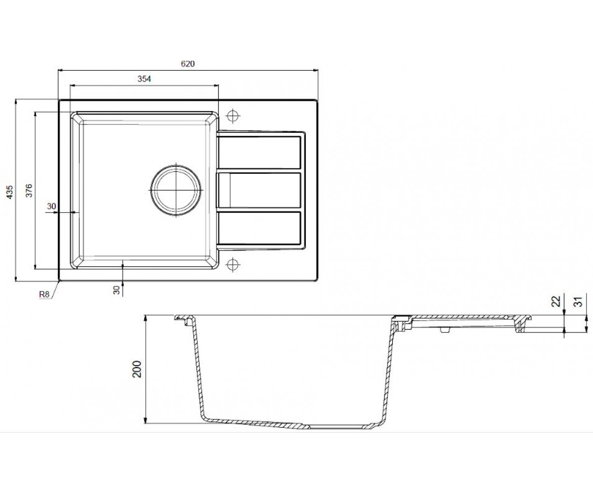 Кухонная мойка  SIRIUS SID 611-62 SLIM 114.0497.938:Чертеж 