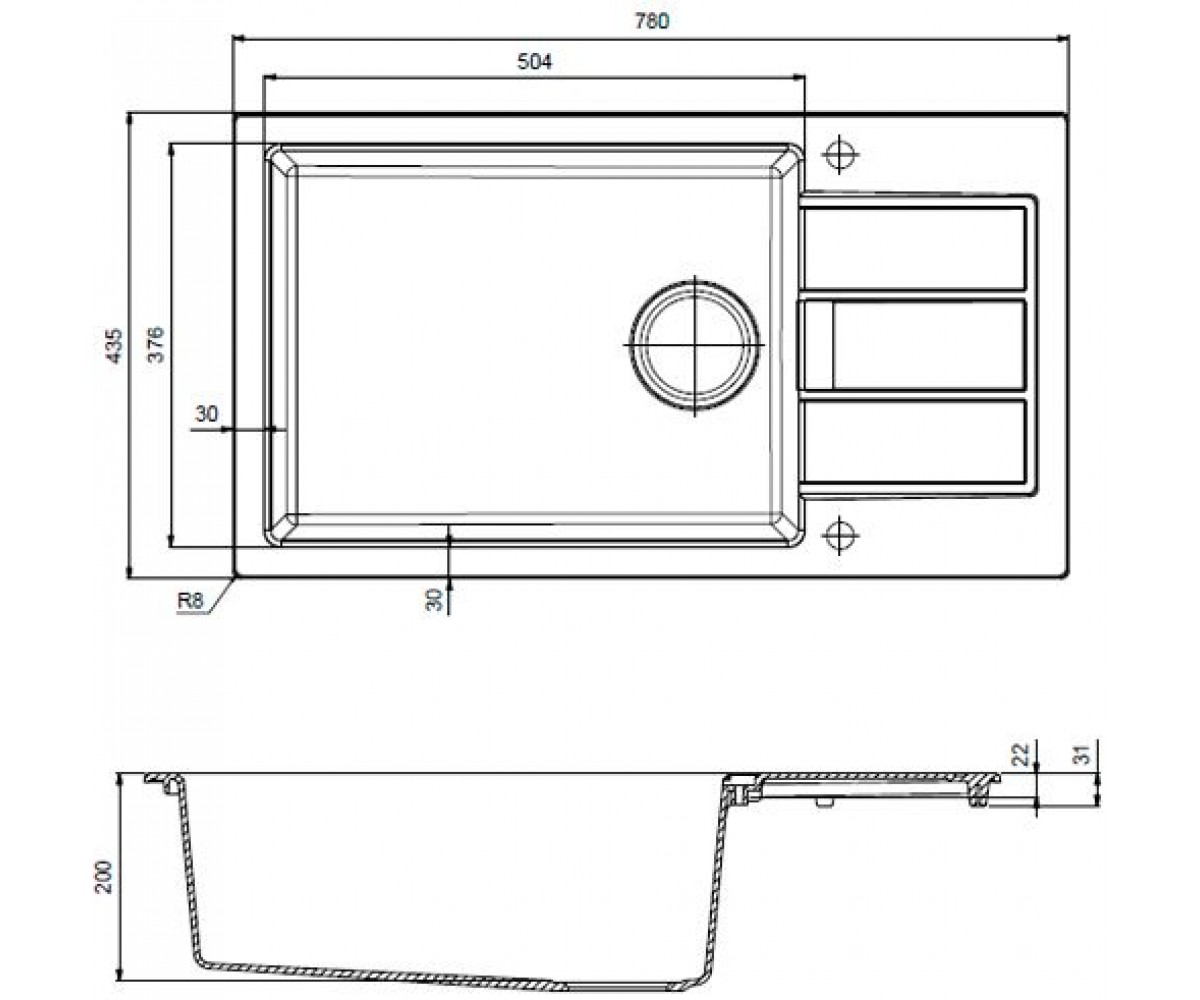 Кухонная мойка  SIRIUS SID 611-78 XL SLIM 114.0497.981:Чертеж 