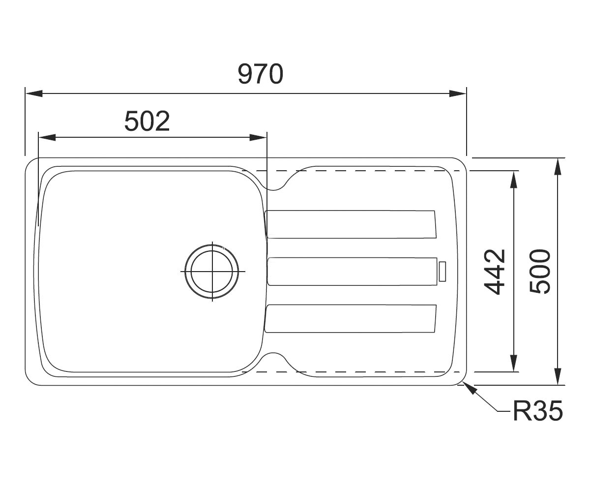 Мойка с крылом  ANTEA AZG 611-97 XL 114.0499.178:Чертеж 