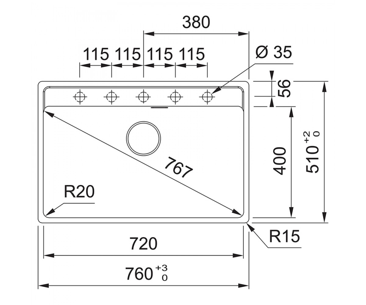 Кухонная мойка  MARIS MRG 610-72 TL 114.0661.768:Чертеж 