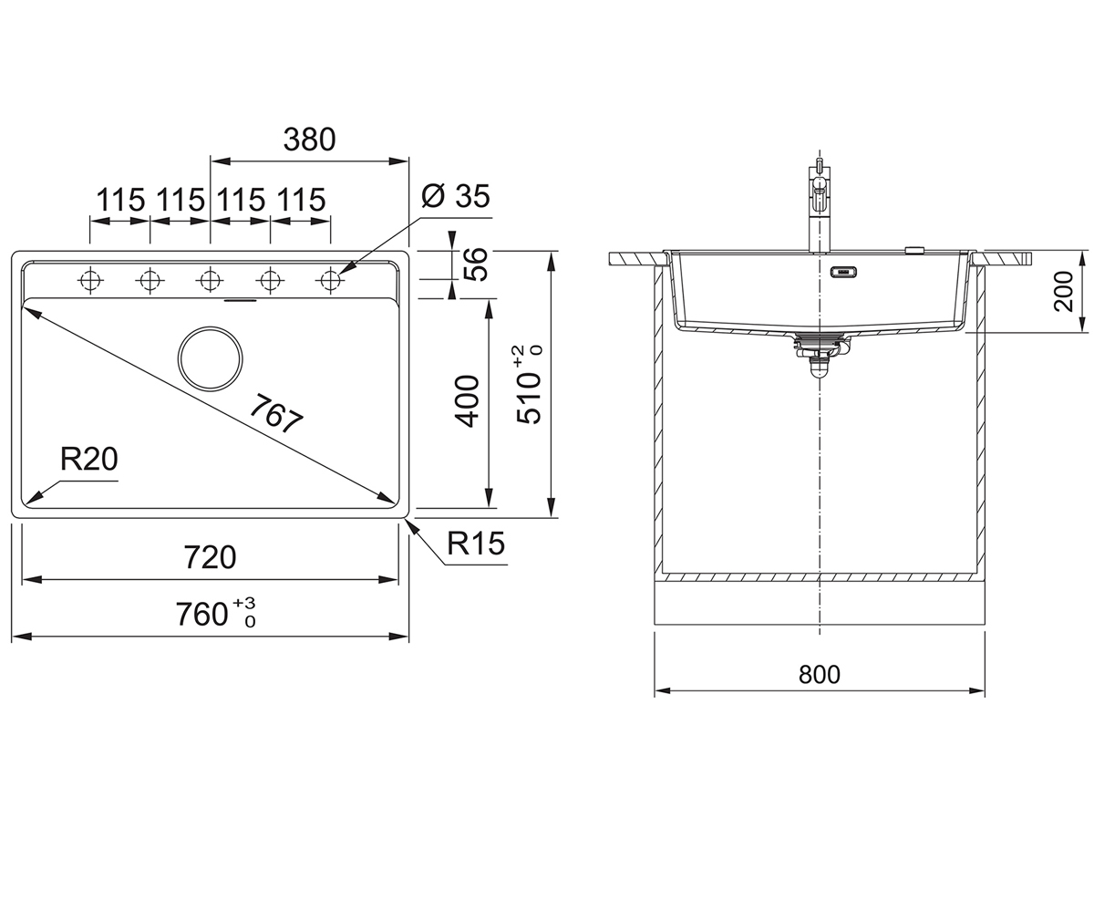 Кухонная мойка  MARIS MRG 610-72 TL 114.0661.769:Чертеж 