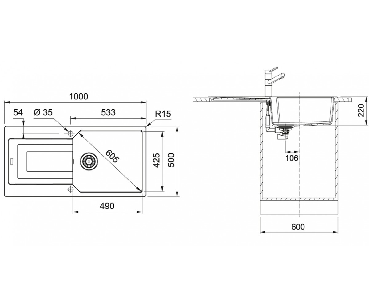 Кухонная мойка  URBAN UBG 611-100 XL 114.0701.795:Чертеж 