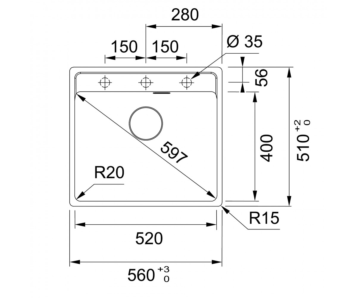 Кухонная мойка  MARIS MRG 610-52 TL 114.0716.704:Чертеж 