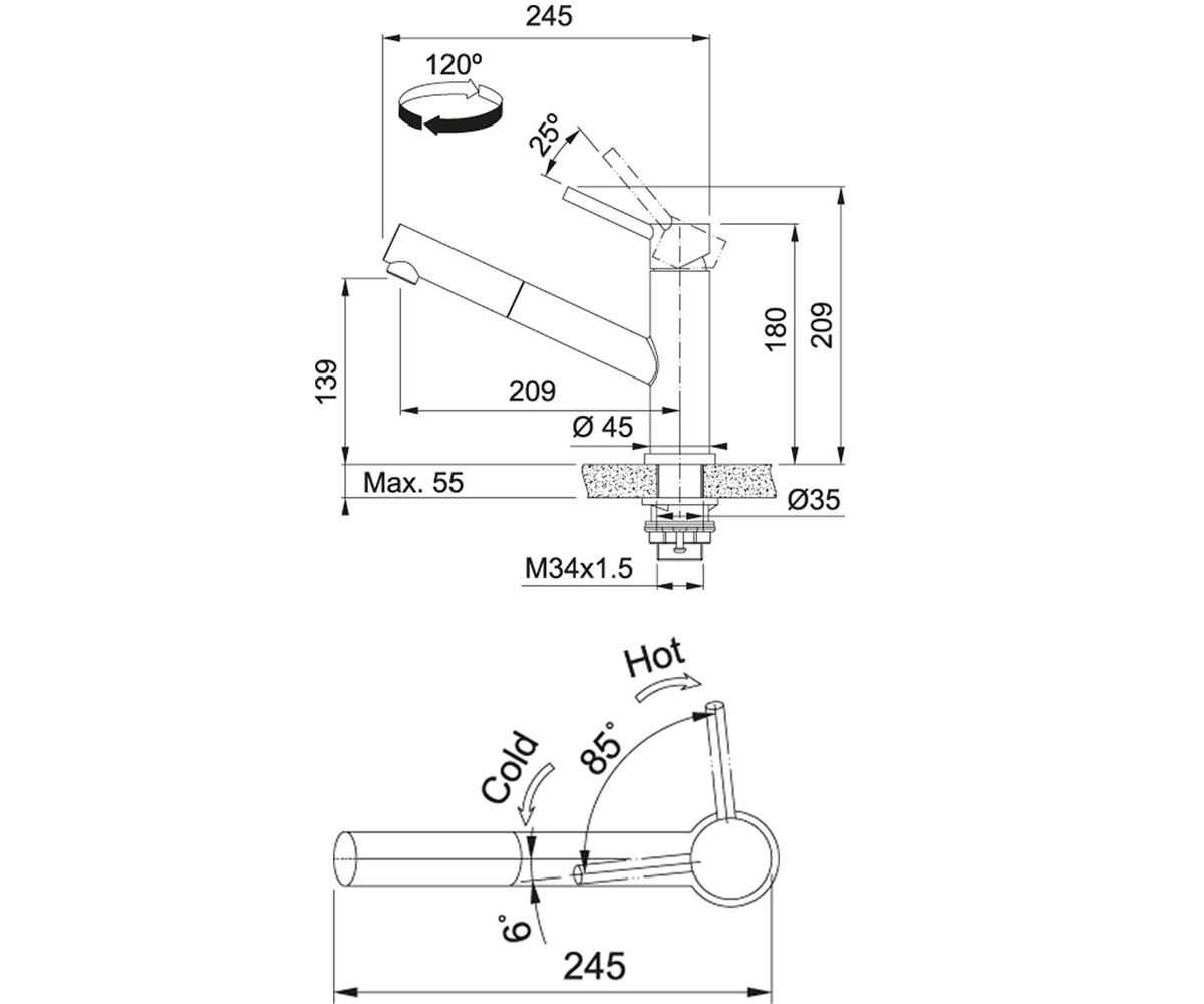 Смеситель с лейкой  ORBIT PULL OUT 115.0569.461:Чертеж 
