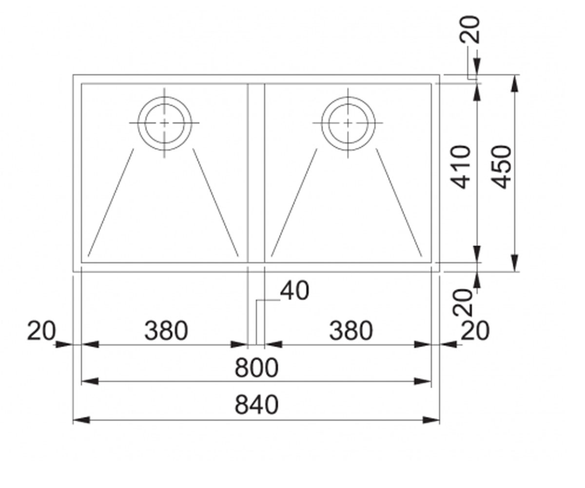 Мойка на две чаши  PLANAR PPX 120 122.0198.205:Чертеж 