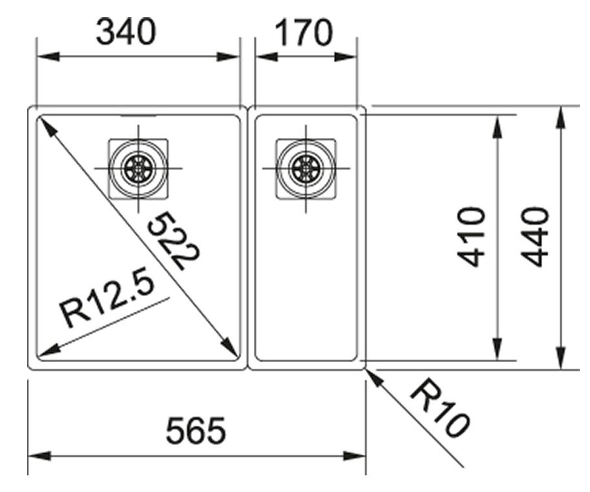Кухонная мойка  CENTINOX CMX 160-34/17 122.0301.434:Чертеж 