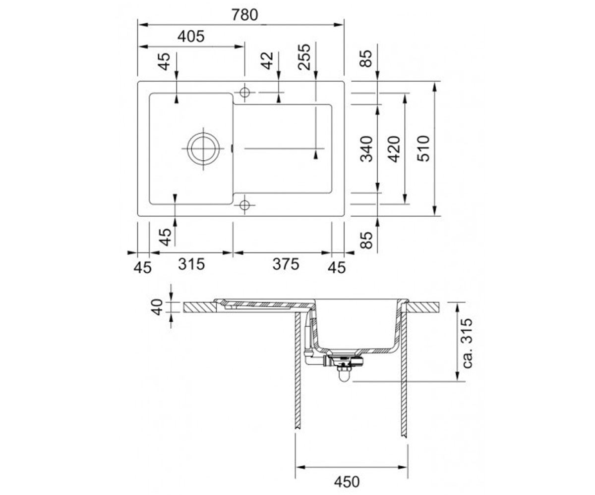 Мойка керамическая  MARIS MRK 611-78 124.0381.390:Чертеж 