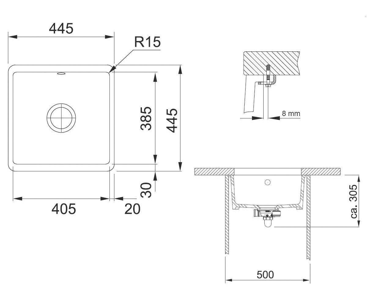 Мойка керамическая  KUBUS KBK 110-40 126.0335.711:Чертеж 