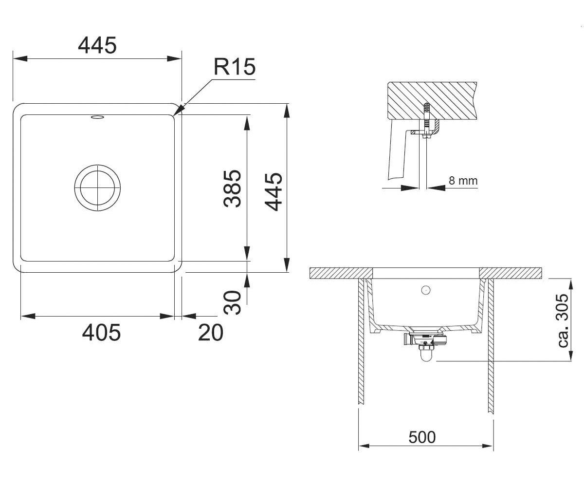 Керамическая мойка  KUBUS KBK 110-40 126.0335.876:Чертеж 