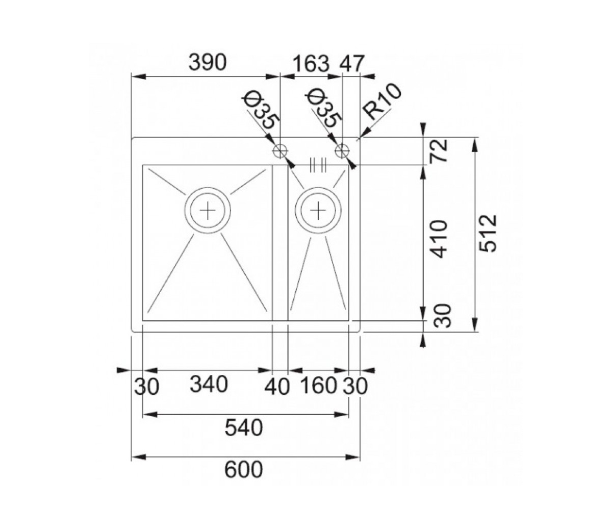 Мойка полуторная  PLANAR PPX 260 TL 127.0198.354:Чертеж 