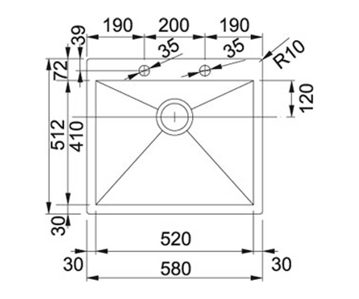 Кухонная мойка  PLANAR PPX 210-58 TL 127.0203.469:Чертеж 
