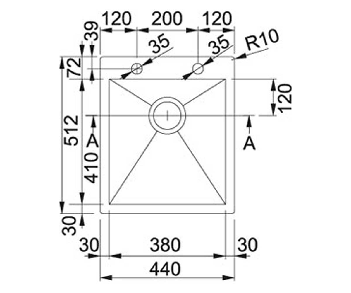 Кухонная мойка  PLANAR PPX 210-44 TL 127.0203.470:Чертеж 