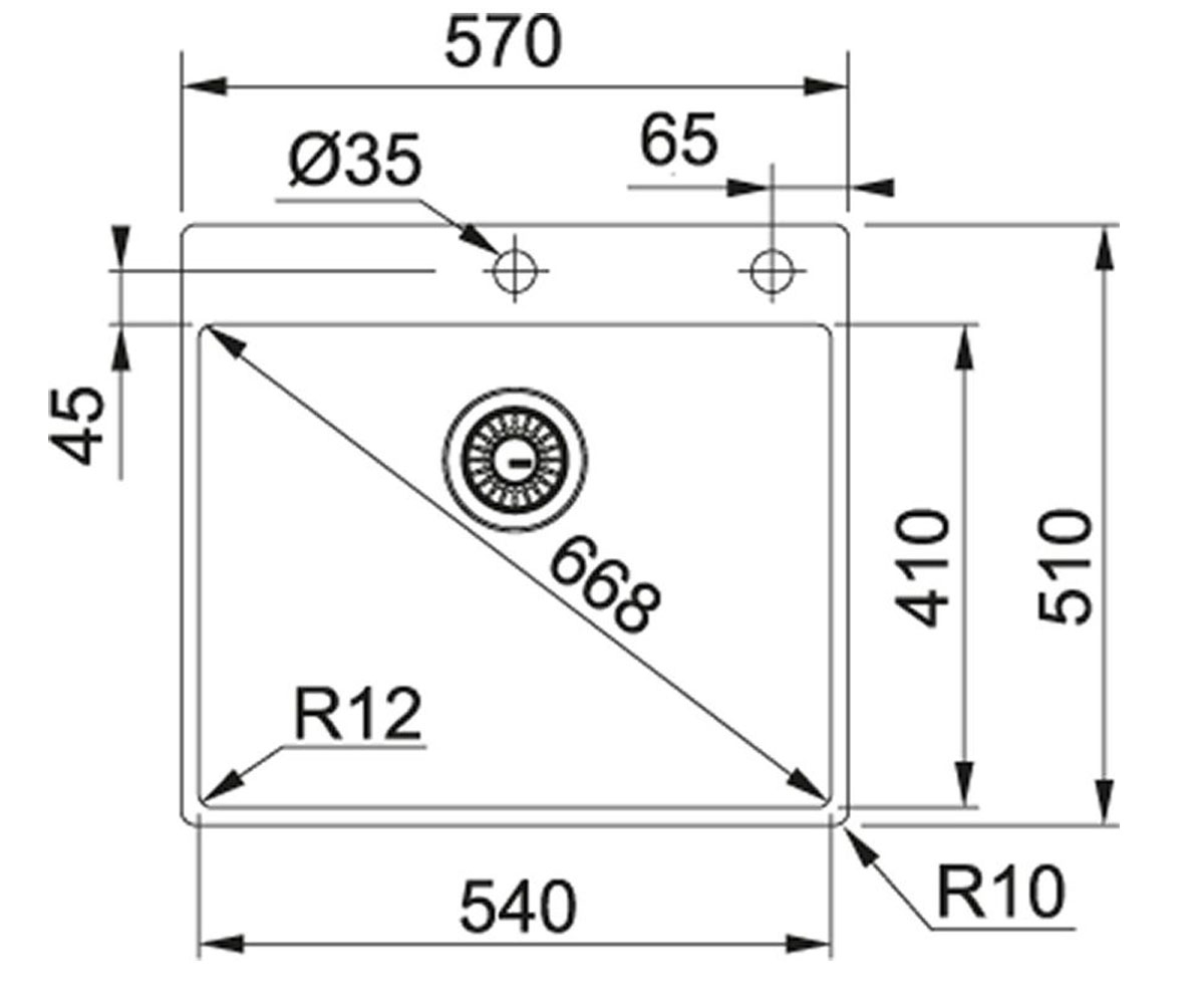 Мойка на одну чашу  BOX BXX 210-54 TL 127.0369.295:Чертеж 