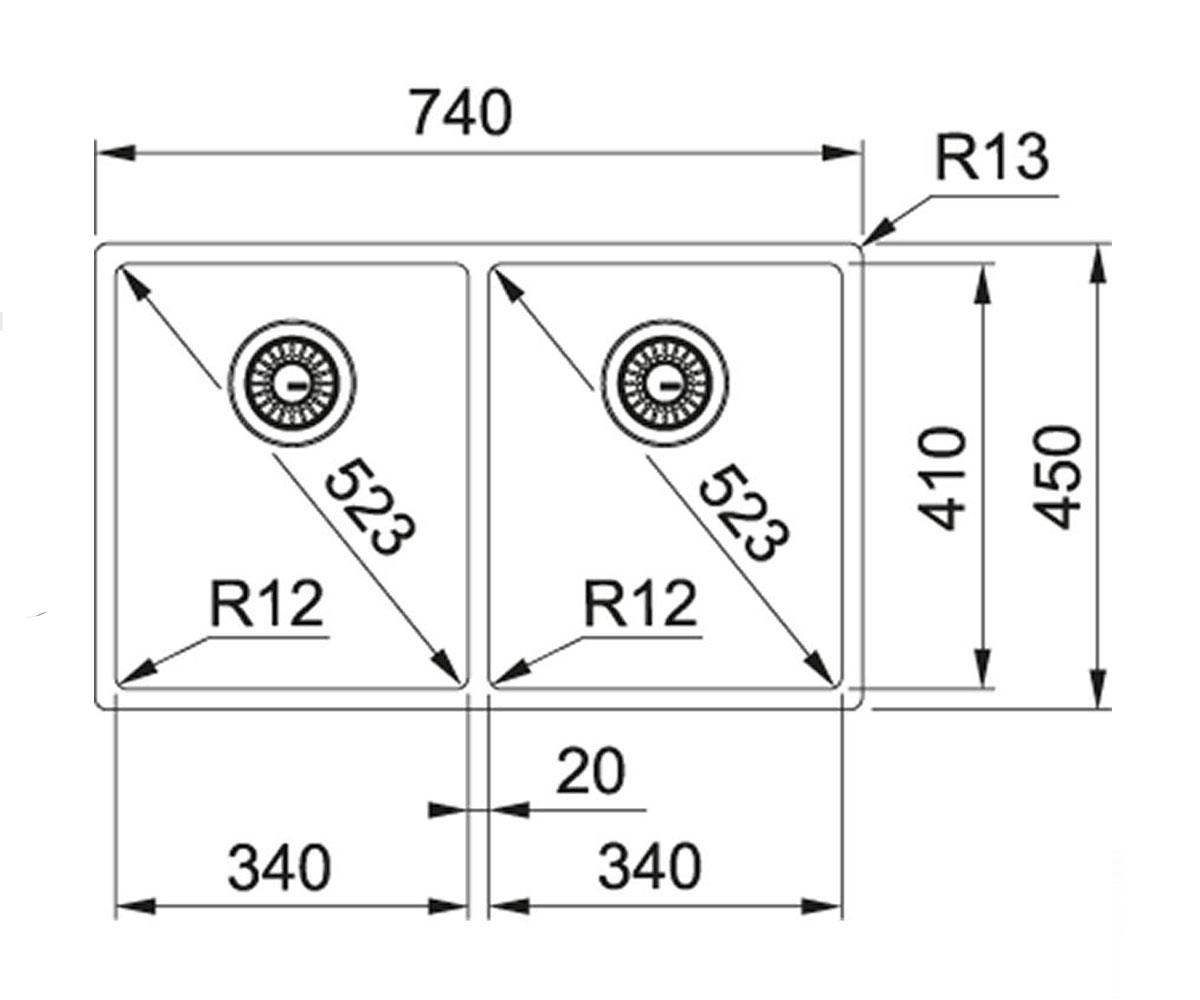 Двойная мойка  BOX BXX 220/120-34-34 127.0370.188:Чертеж 