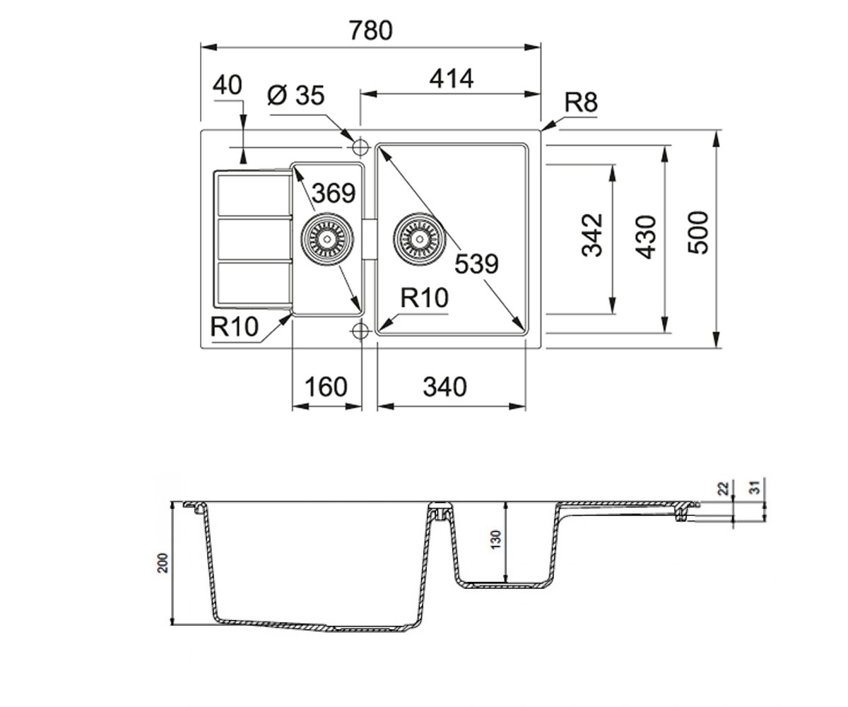 Мойка полуторная  SIRIUS 2.0 S2D 651-78 143.0632.389:Чертеж 