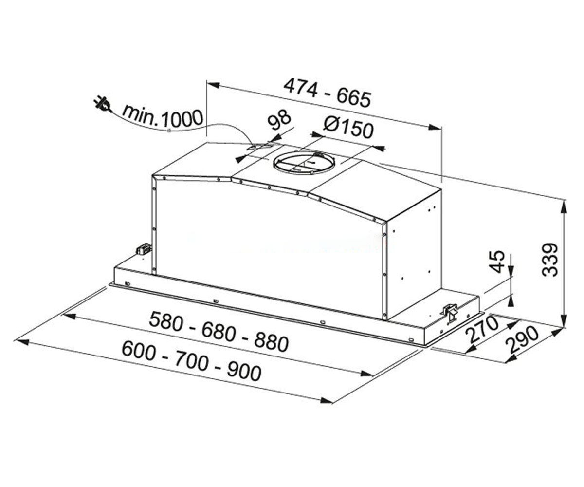 Встраивамая вытяжка 60 см  BOX FBI FLUSH 602 XS 305.0553.926:Чертеж 