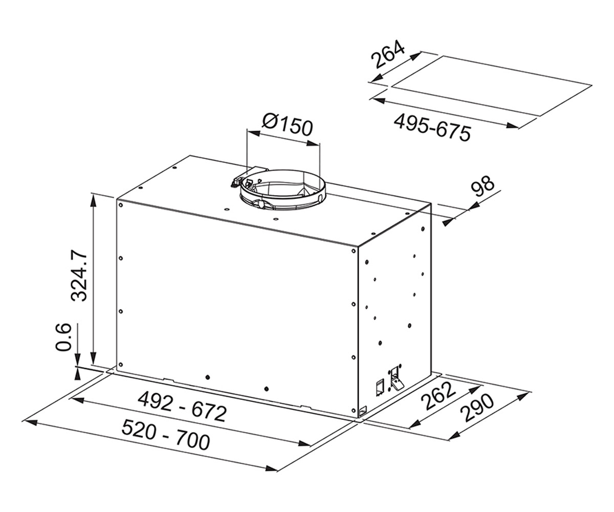 Вытяжка кухонная  BOX FLUSH EVO FBFE BK MATT A52 305.0665.364:Чертеж 
