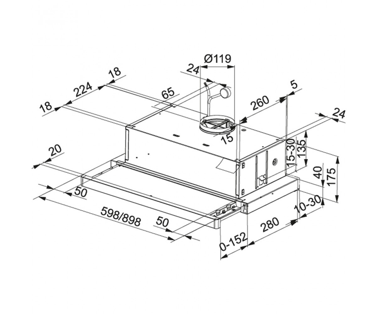 Вытяжка кухонная  FTC 912 XS LED1 315.0532.377:Чертеж 
