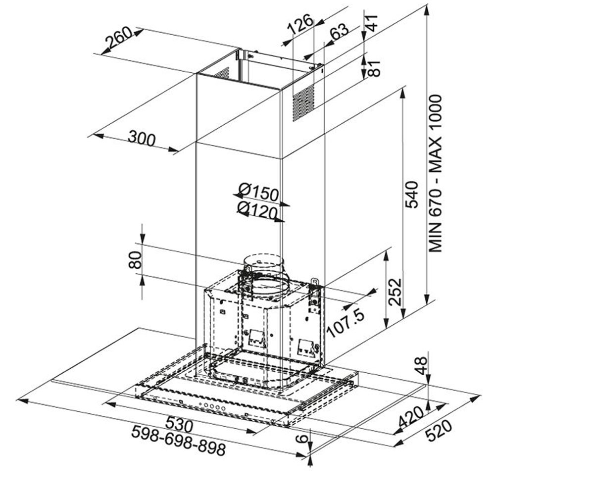 Вытяжка кухонная  GLASS LINEAR FGL 9115 BK/XS 325.0541.094:Чертеж 