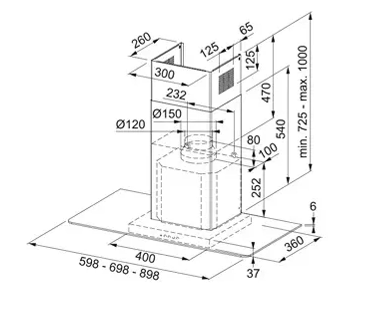 Вытяжка кухонная  LINEAR FGL 925 XS NP 325.0590.996:Чертеж 