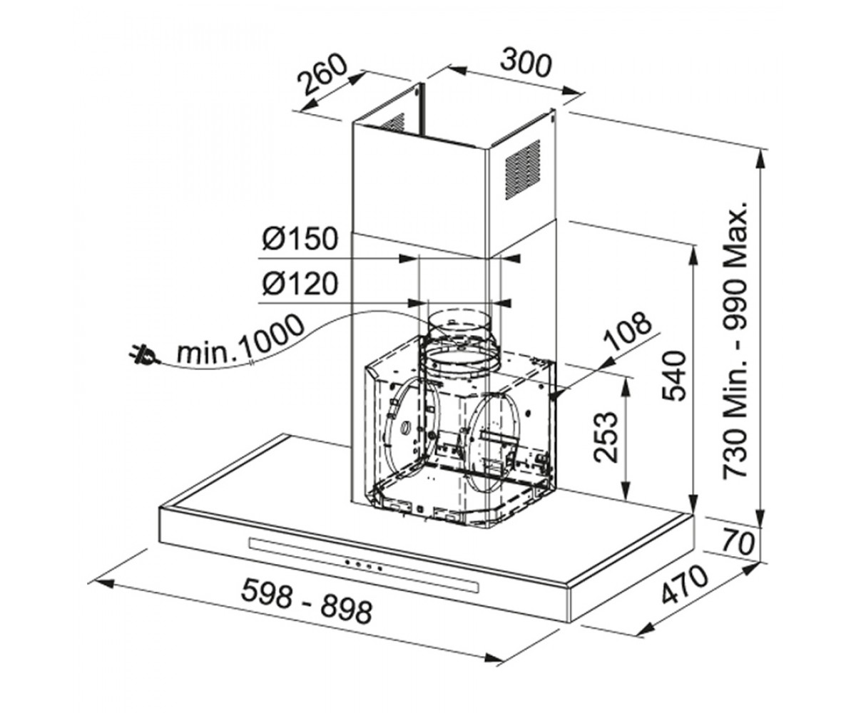Вытяжка кухонная  SMART T-SHAPE FSMT 905 XS NG 325.0653.979:Чертеж 