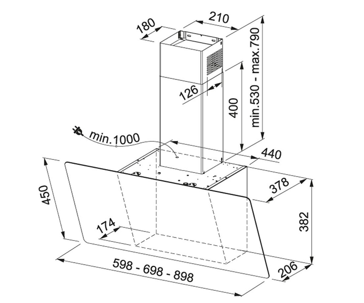 Сенсорная вытяжка  EVO PLUS FPJ 625 V BK/SS 330.0528.064:Чертеж 