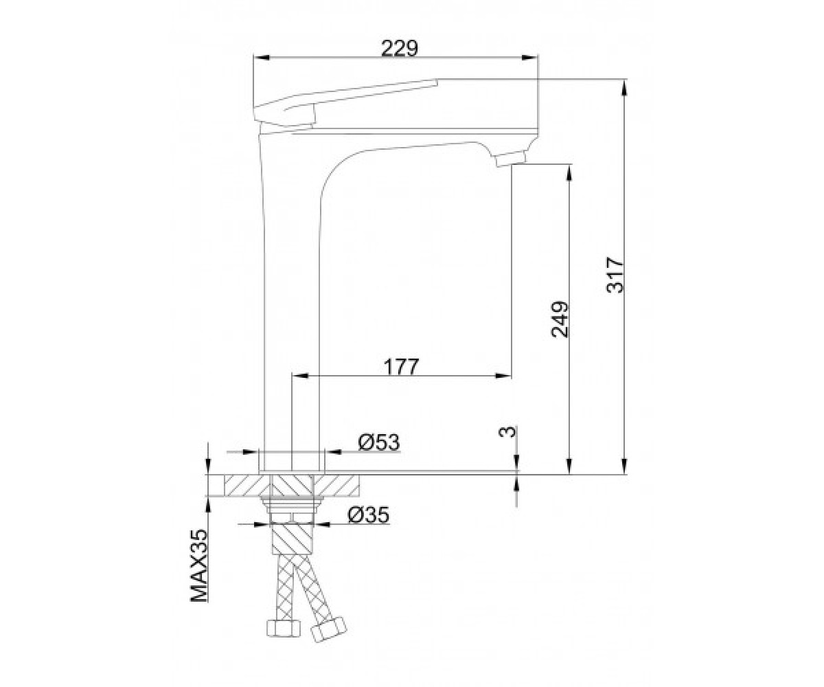 Высокий смеситель для раковины  H52 F1052-54:Чертеж 