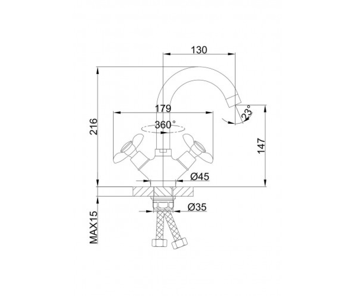 Смеситель с поворотным изливом  H731 F13731-B:Чертеж 