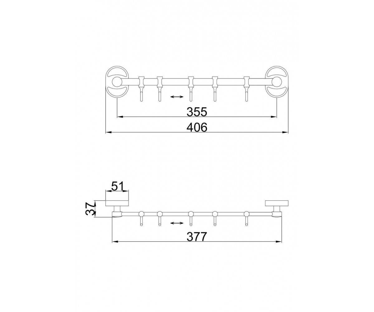 Крючки для ванной на планке  F19 F1915-5:Чертеж 