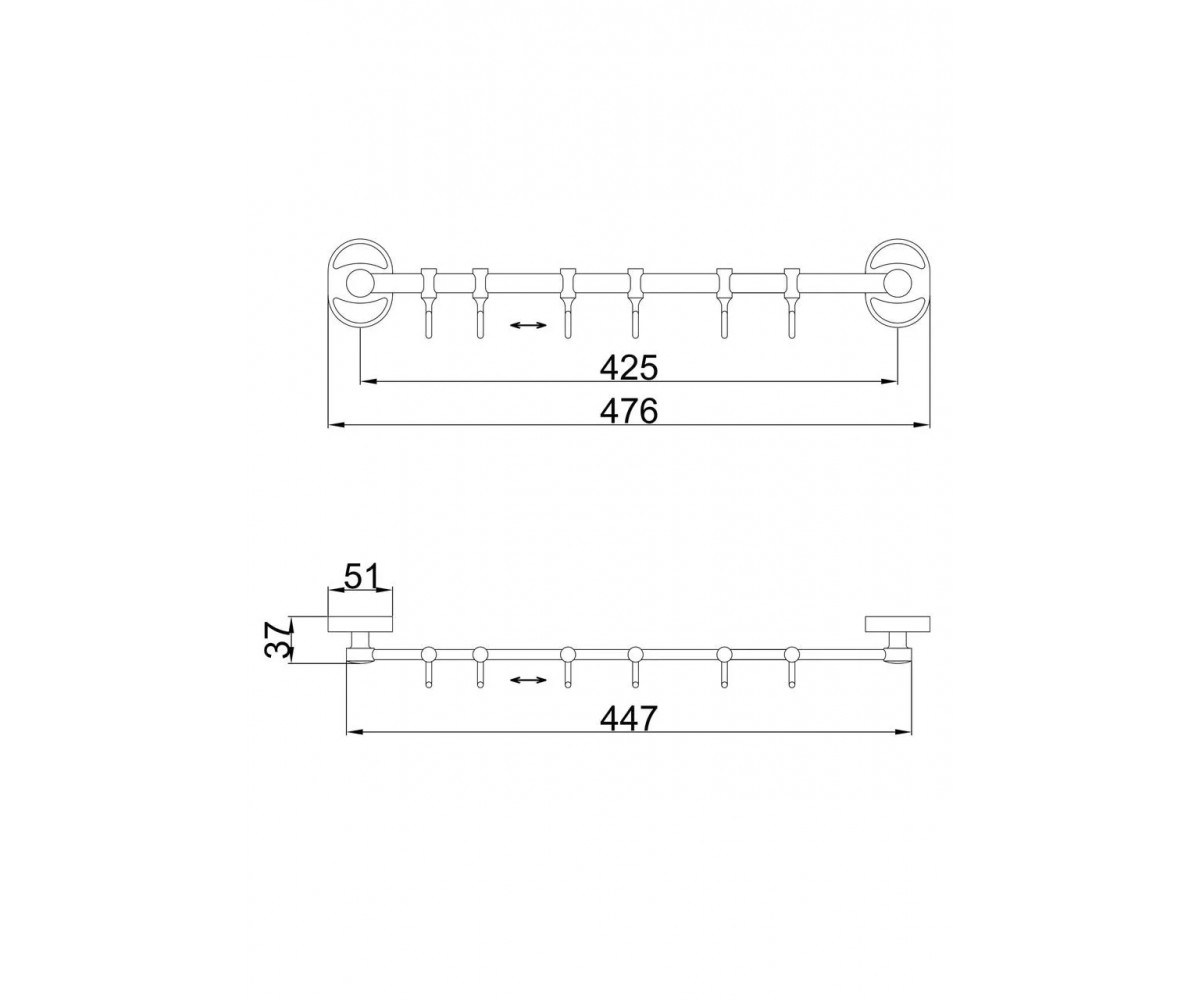 Крючки для ванной на планке  F19 F1915-6:Чертеж 