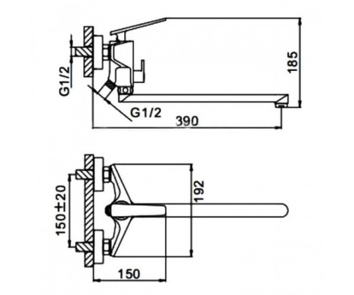 Смеситель с длинным изливом  F58 F2258:Чертеж 