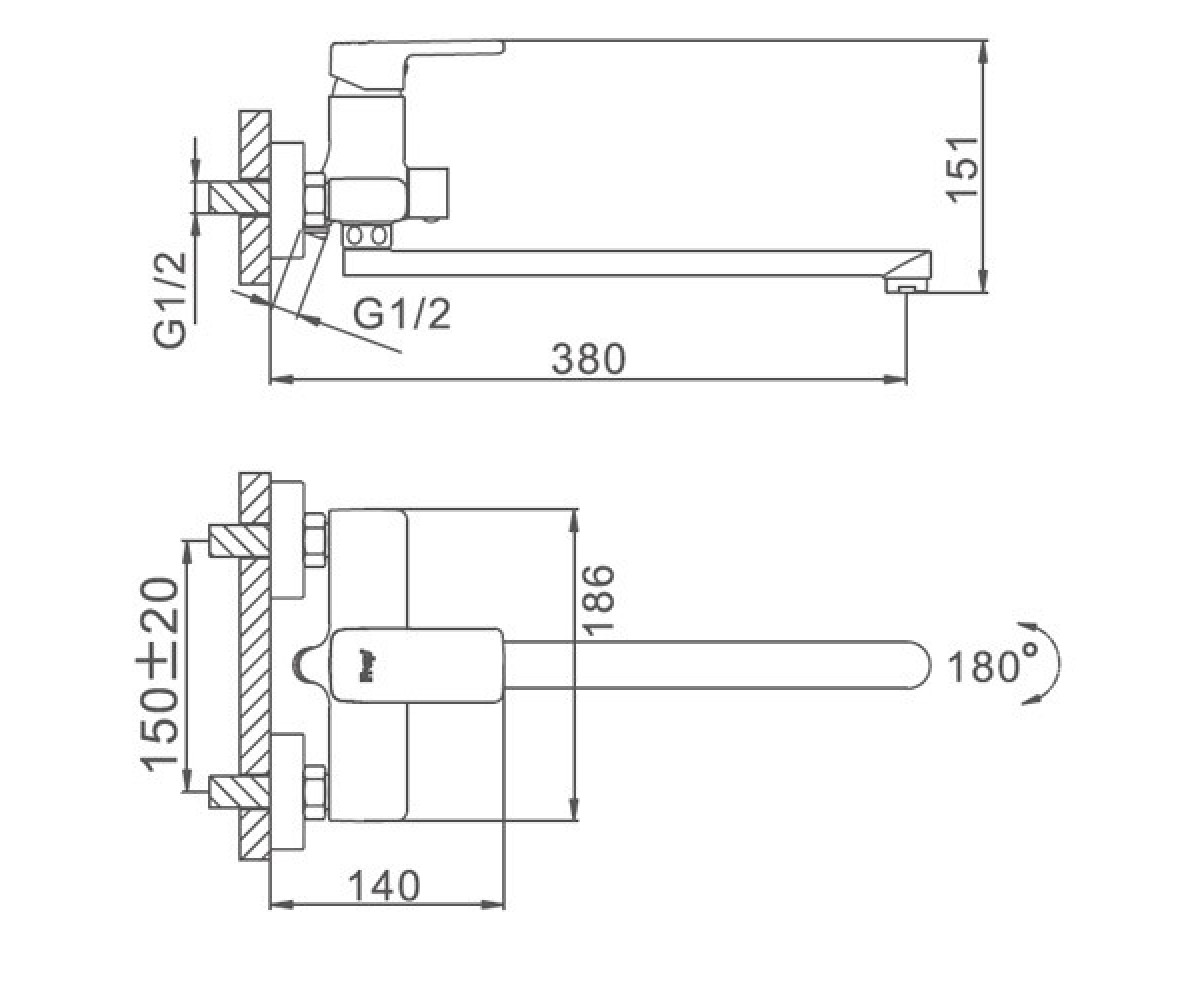 Смеситель с душевым набором  H60 F2260:Чертеж 