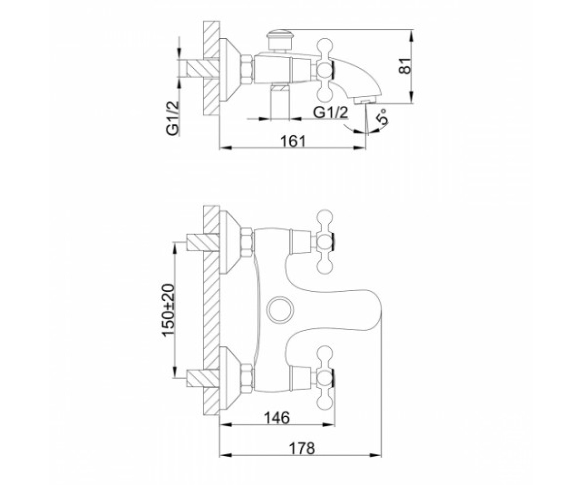 Смеситель для ванны и душа  H19 F3019-4:Чертеж 