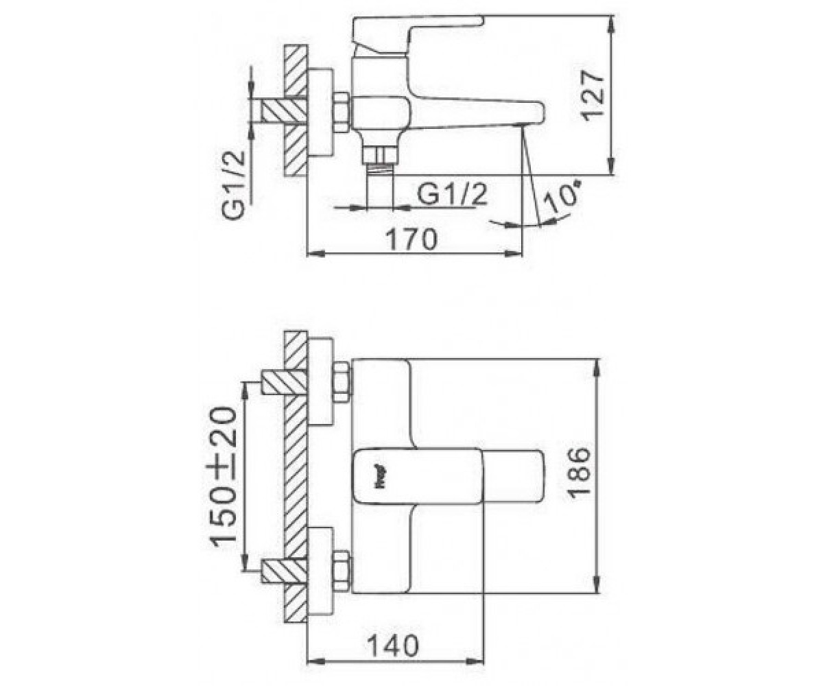 Смеситель для ванны и душа  H60 F3260:Чертеж 