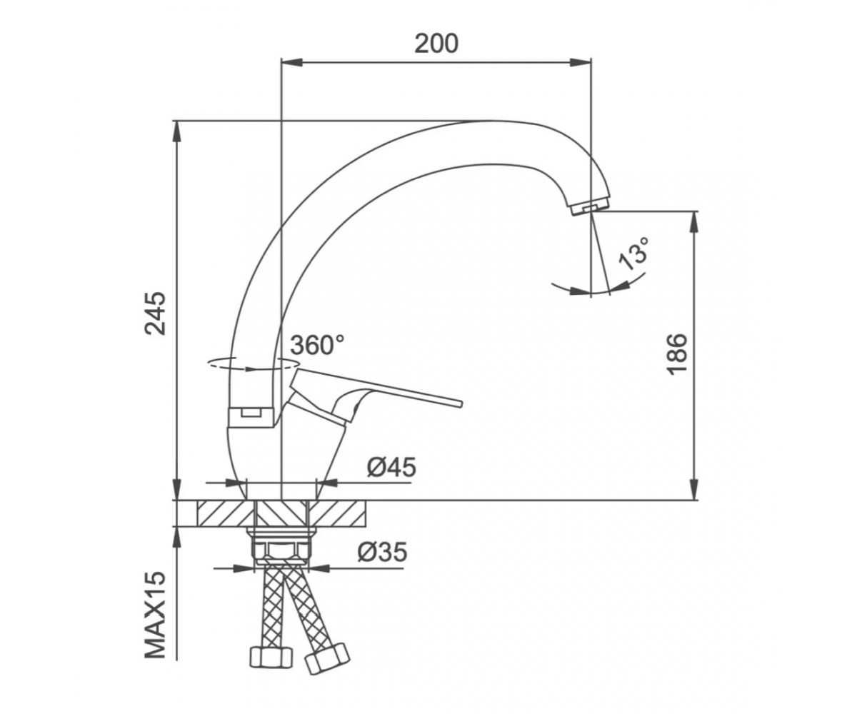 Смеситель с поворотным изливом  H01 F4101-14:Чертеж 